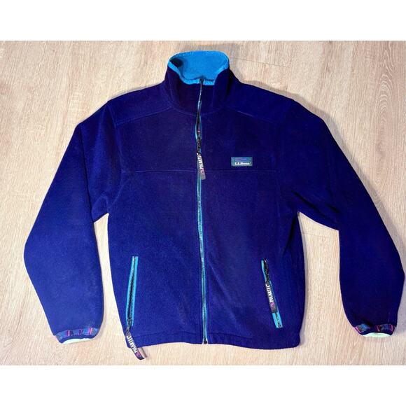 Vintage L.L. Bean Polartec Blue Aztec Zip Up Fleece Jacket Small? Freeport - Picture 1 of 7